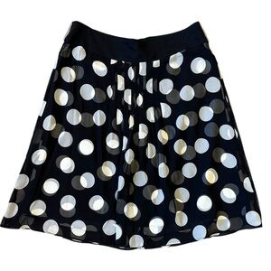Ann Taylor Silk Pleated Polka Dot Skirt Layered Black/White Zipper Lined Flowy 6